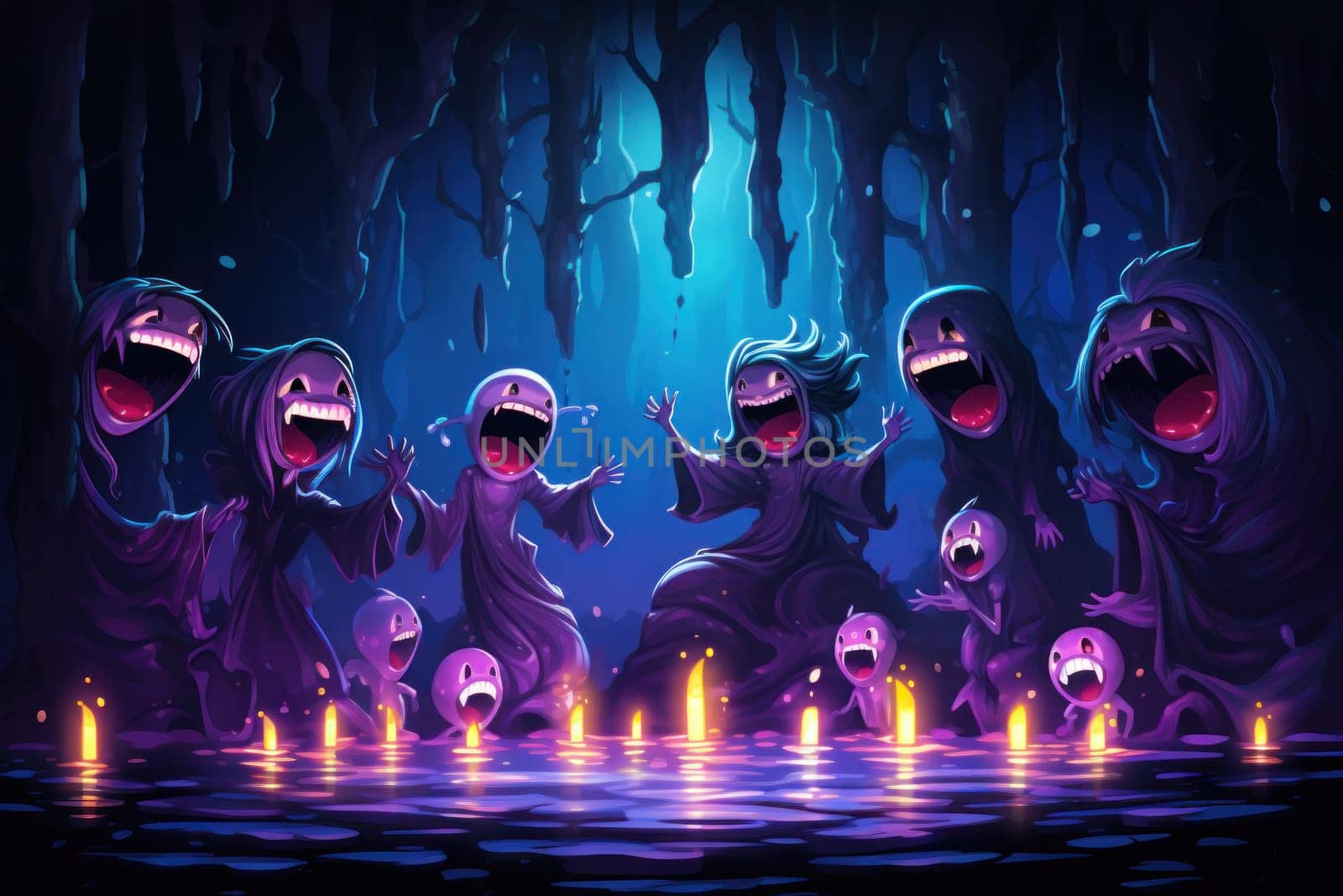A whimsical portrayal of mischievous laughter sprites, their infectious joy and mirth radiating as they frolic through enchanted meadows.