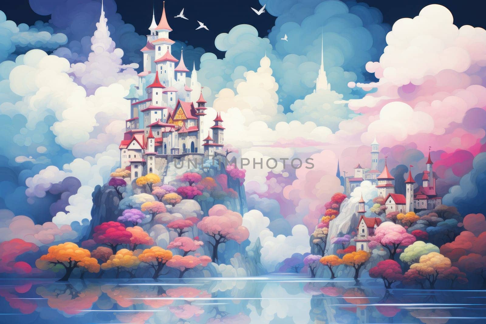 In the realm of fantasy, whimsical cloud castles grace the skies, defying gravity and capturing the imagination of dreamers.