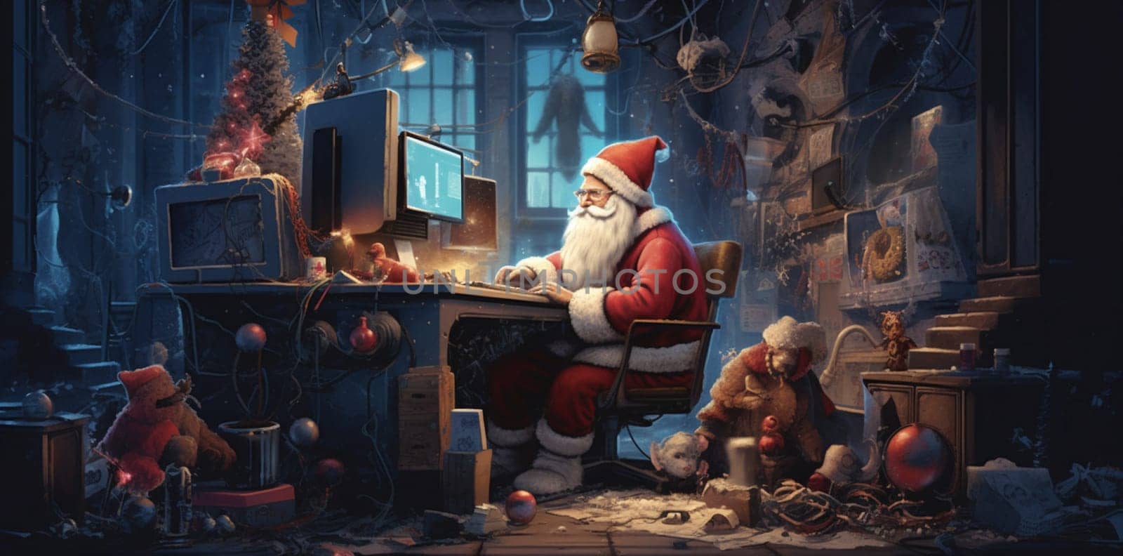 communication character home happy house santa holiday christmas family laptop. Generative AI. by Vichizh