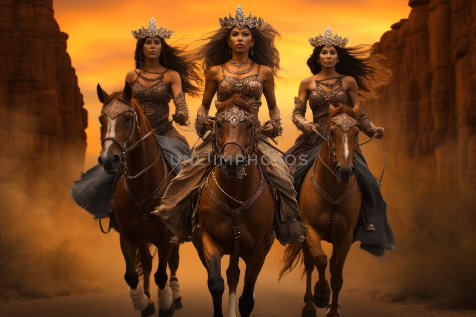 An awe-inspiring portrayal of fabled phoenix riders, gracefully soaring through the skies astride magnificent fiery avian creatures.