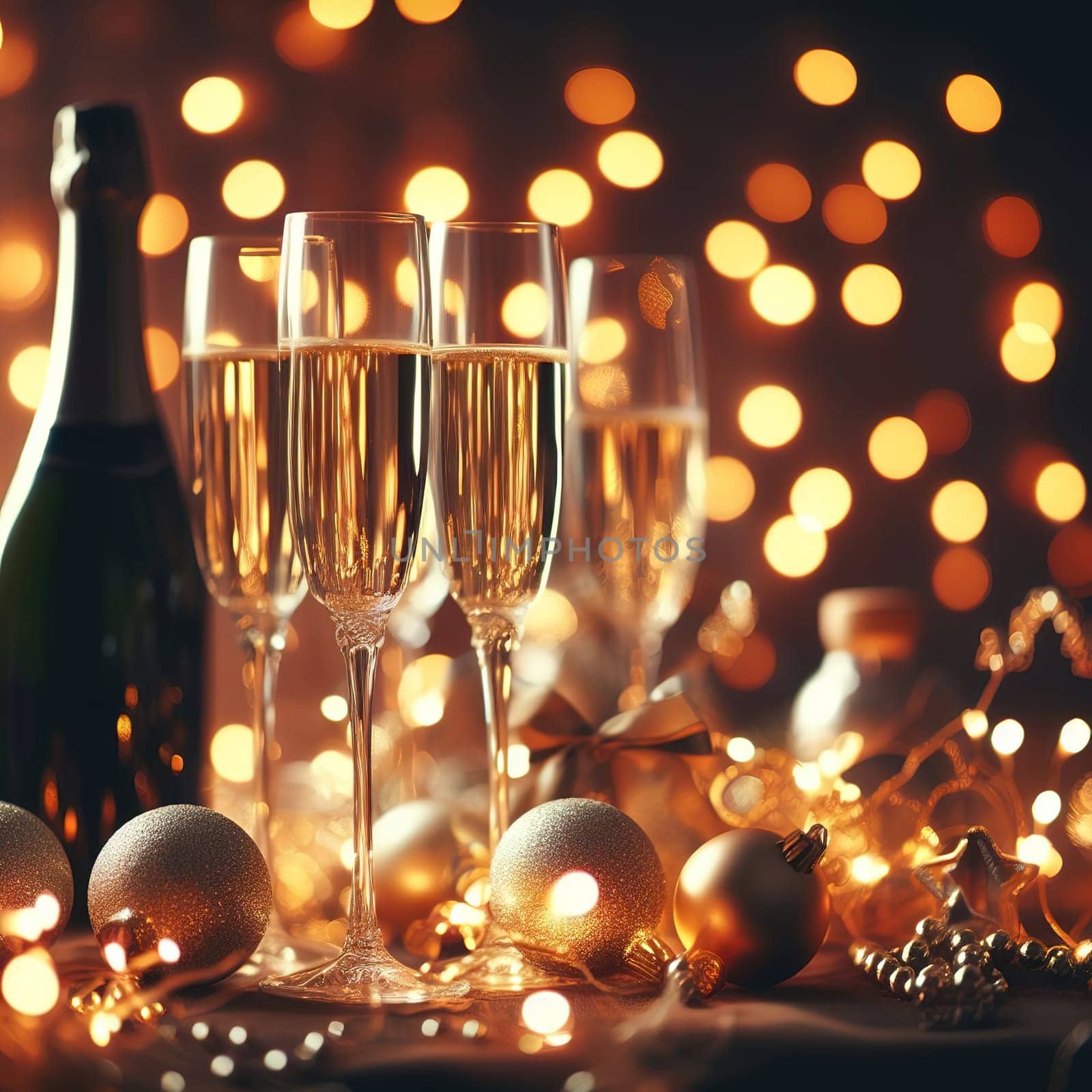 Glasses of champagne for the holiday. Generative AI by gordiza