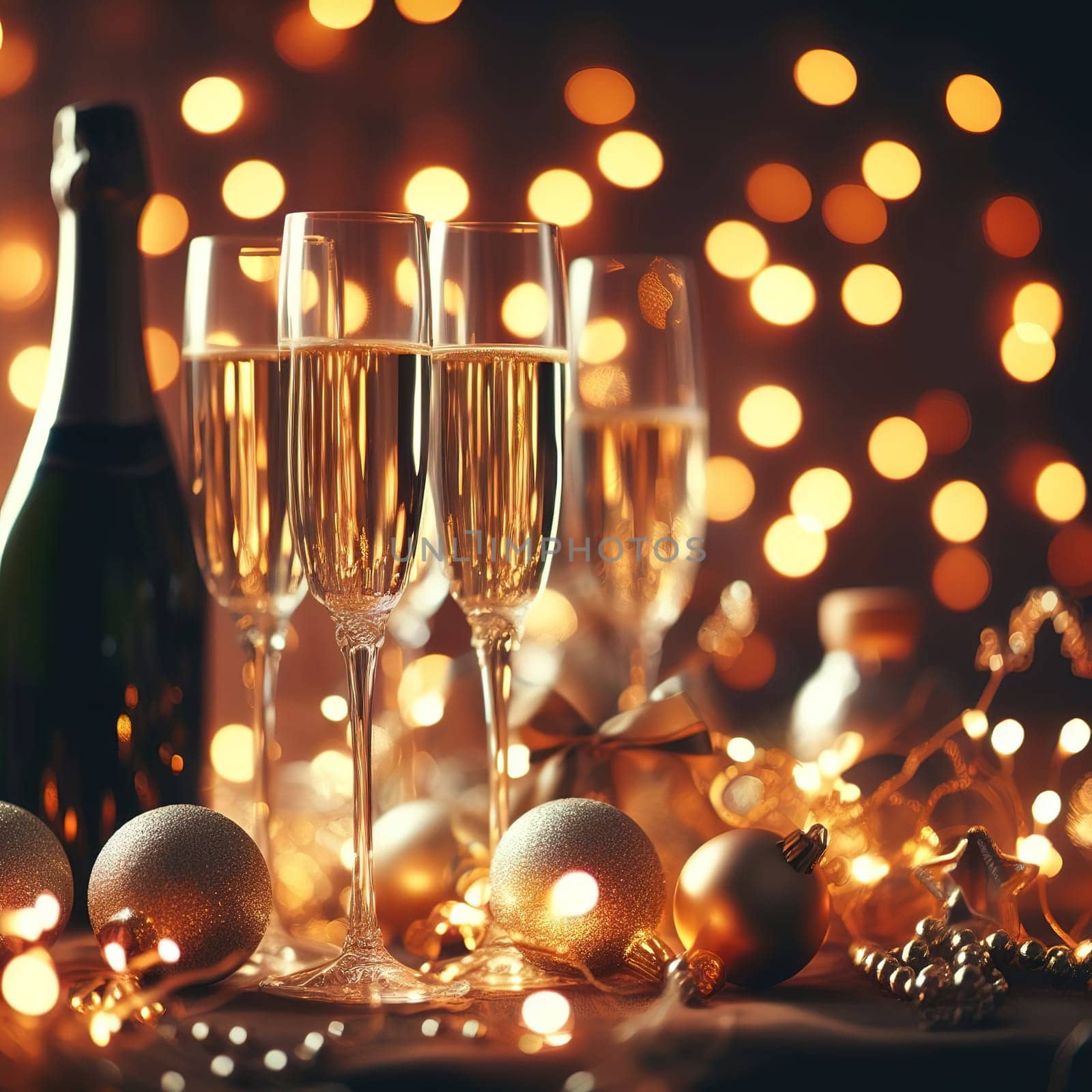 Glasses of champagne for the holiday. Generative AI. High quality photo