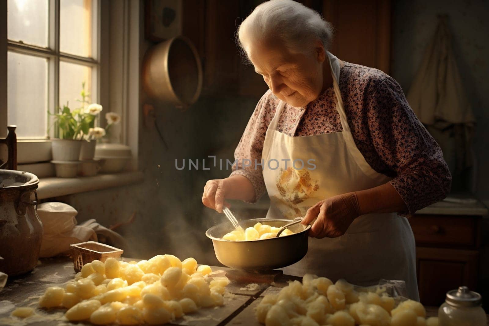 Woman cook senior grandmother old person kitchen adult female home food elderly by Vichizh