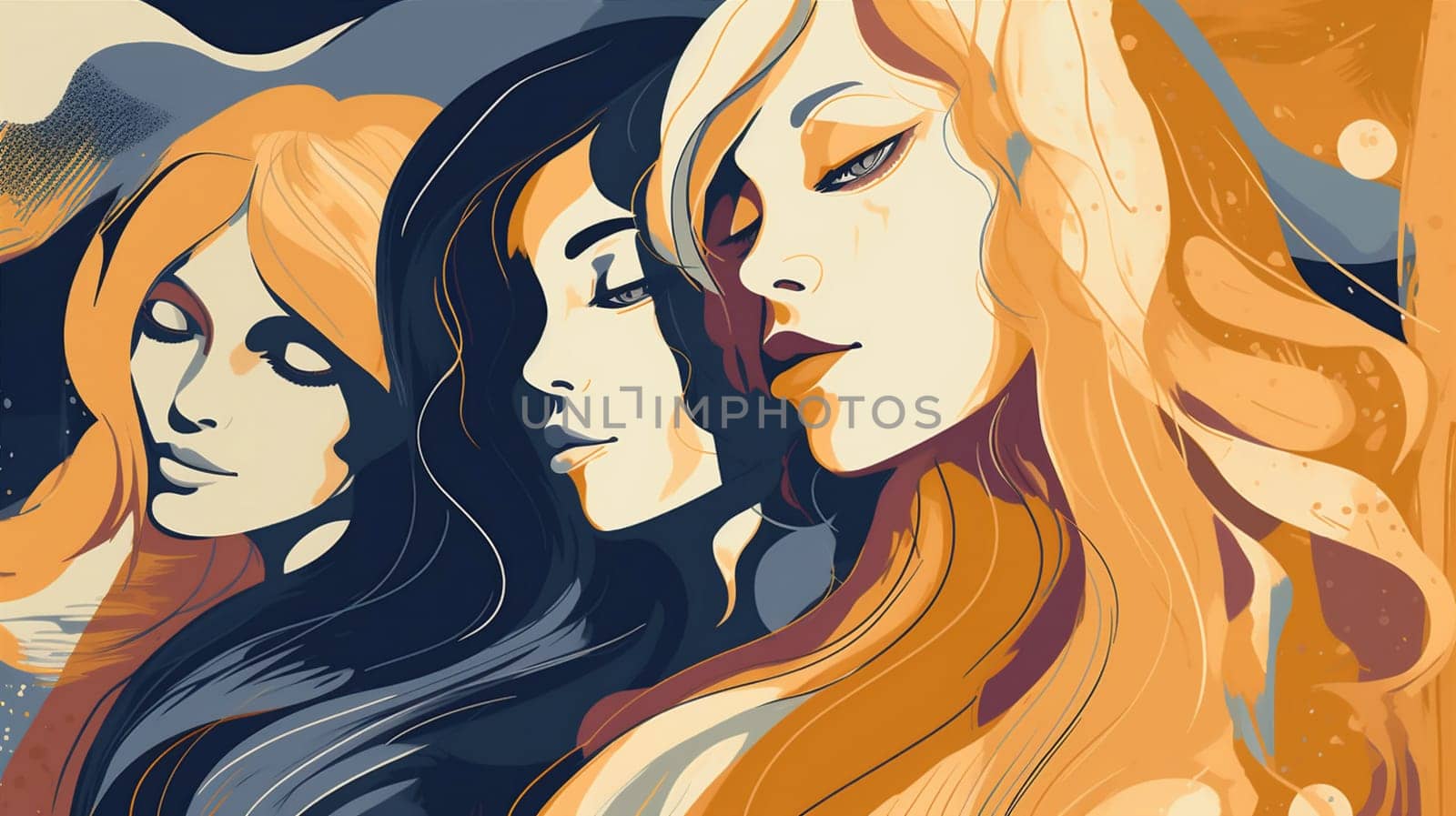 group woman colours diversity friendship person solidarity society young black adult female girl empowerment ethnicity crowd illustration face lifestyle together social. Generative AI.