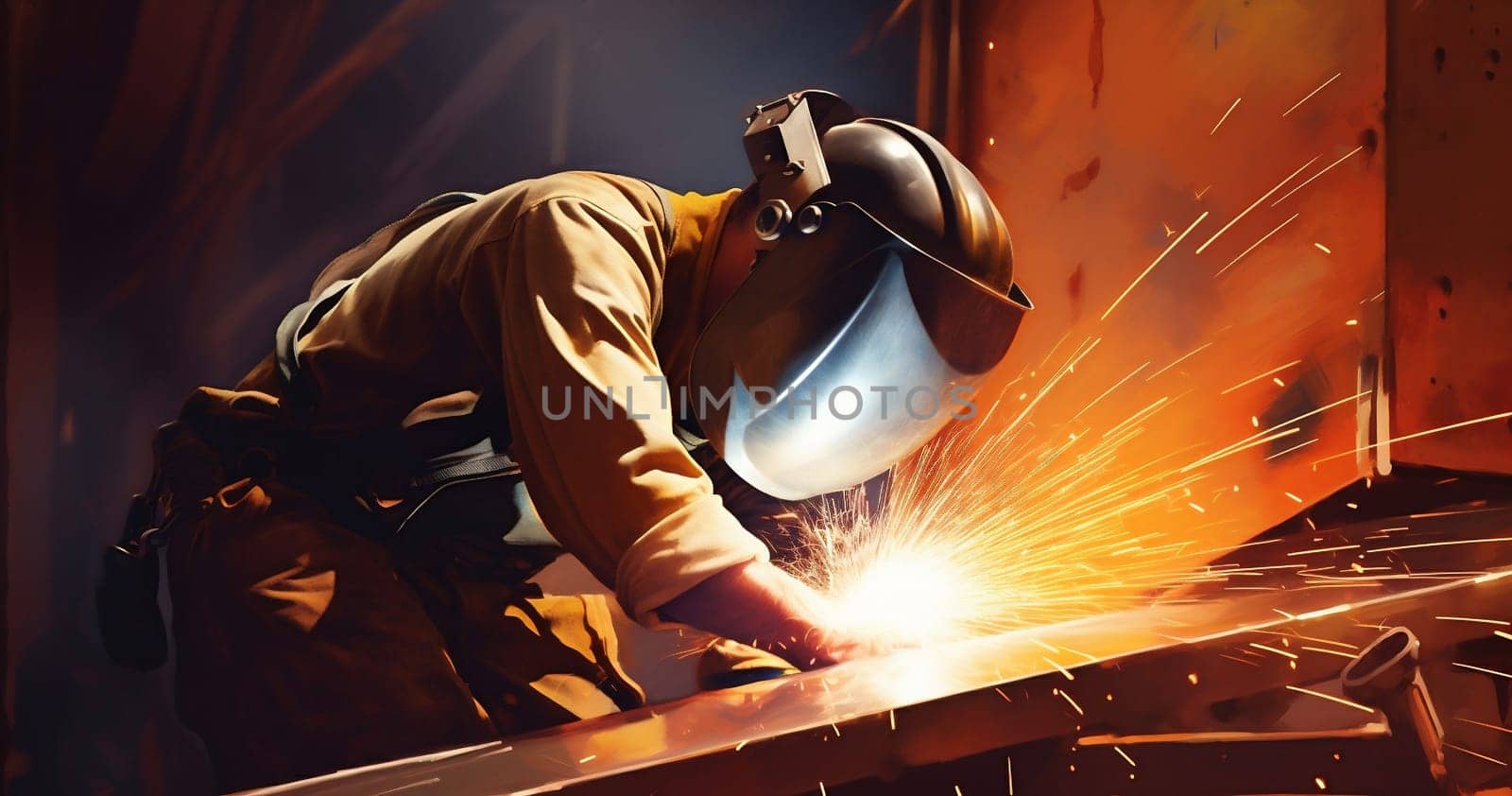 Working skill protection men manufacturing person spark industrial factory engineering equipment fire mask craftsman job metal steel safety worker light welding welder