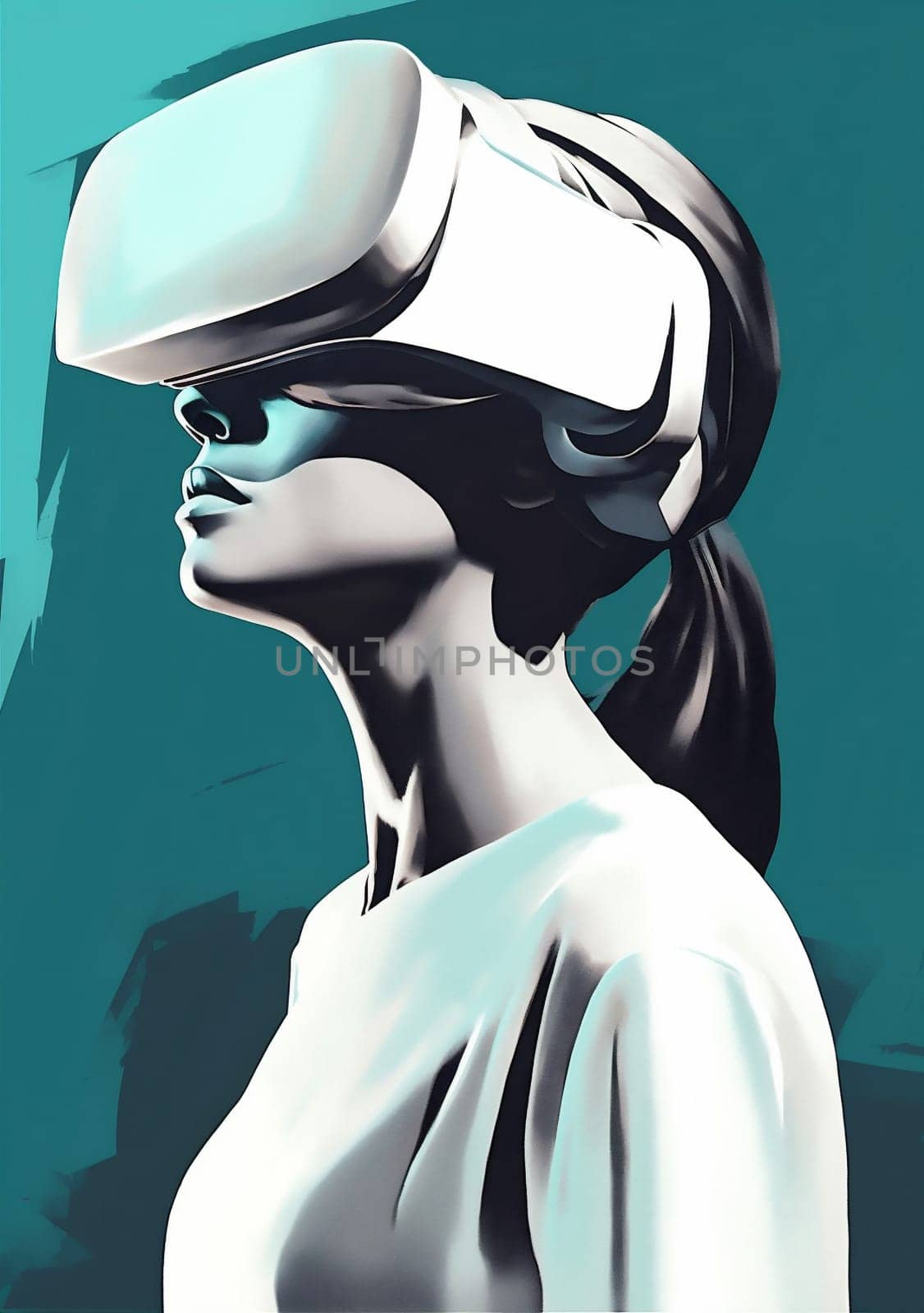 man headset gadget cyber digital technology visual goggles glasses futuristic vr. Generative AI. by Vichizh
