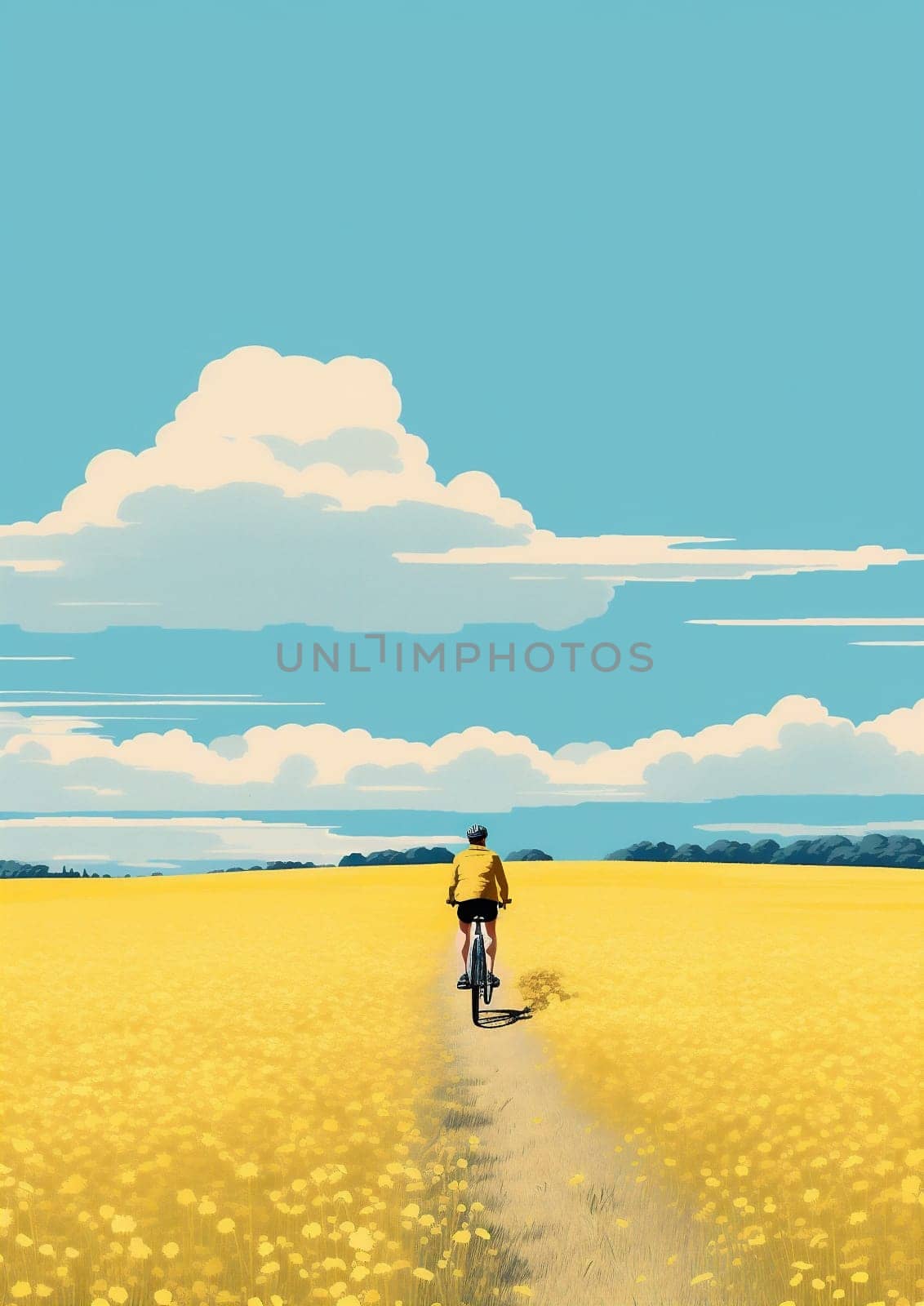 Summer young sky bicycle person road nature biking field landscape outdoor travel by Vichizh