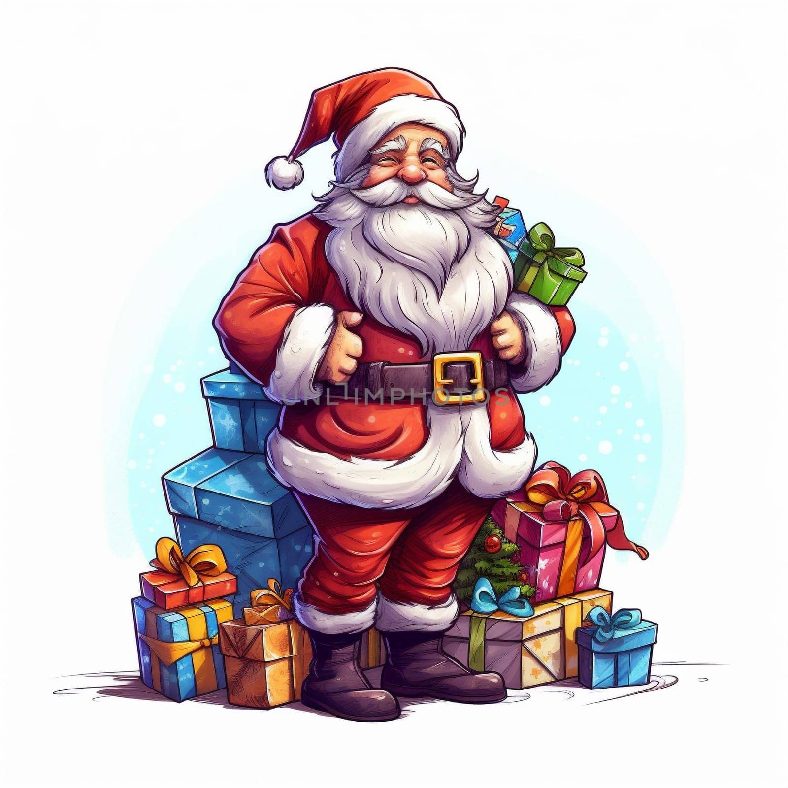 santa present claus illustration christmas winter holiday gift cartoon red. Generative AI. by Vichizh