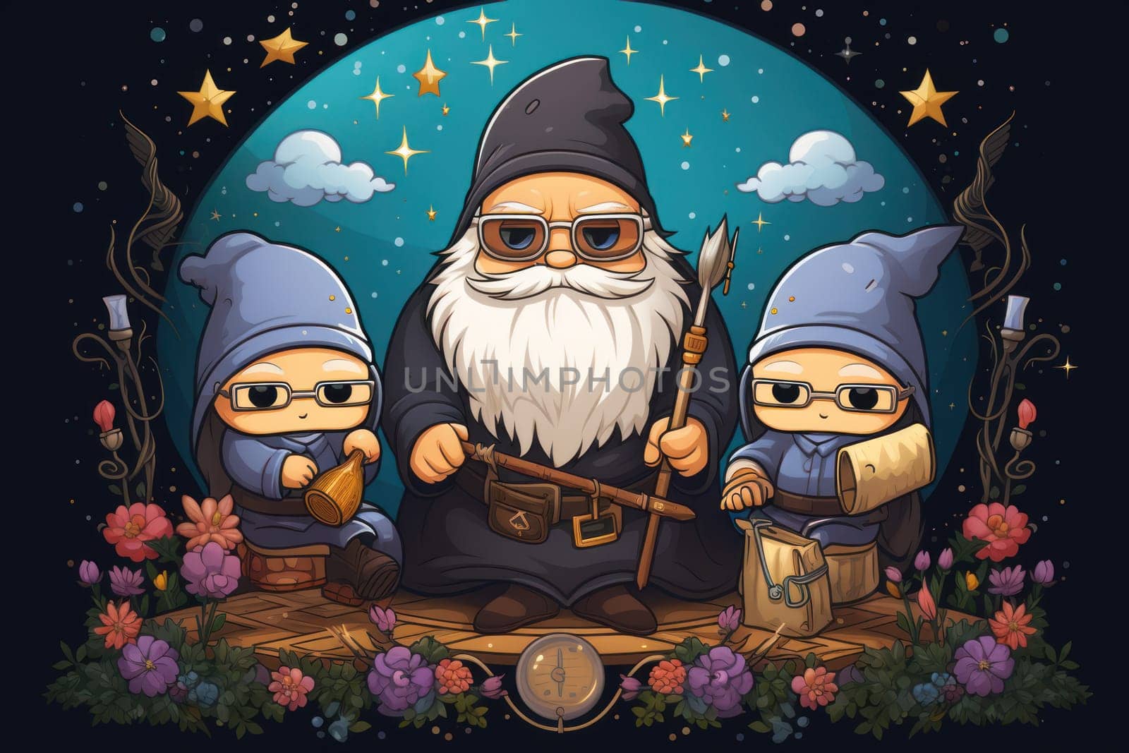 A mesmerizing portrayal of venerable and formidable wizards, exuding wisdom as they masterfully cast intricate arcane spells, wielding ancient staffs adorned with mystic runes.