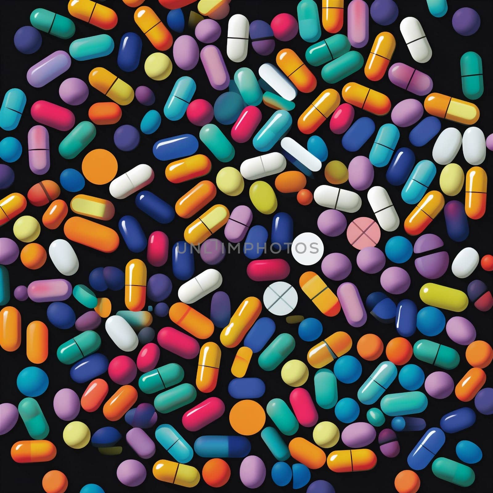 medicine medical drug medication illustration capsule pill tablet pharmacy pharmaceutical. Generative AI. by Vichizh