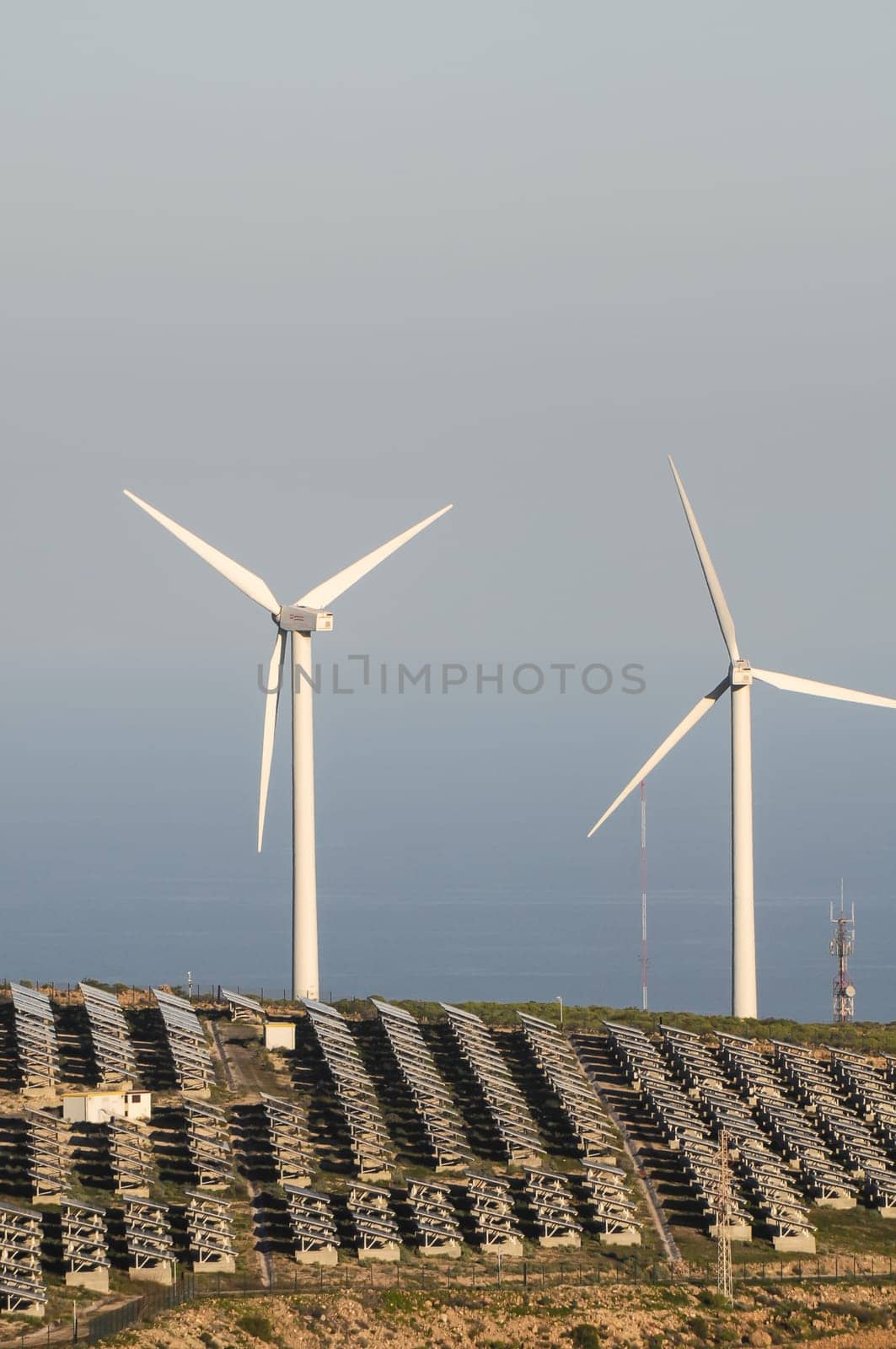 Power Plant Renewable Energy Wind Turbines and Solar Panels