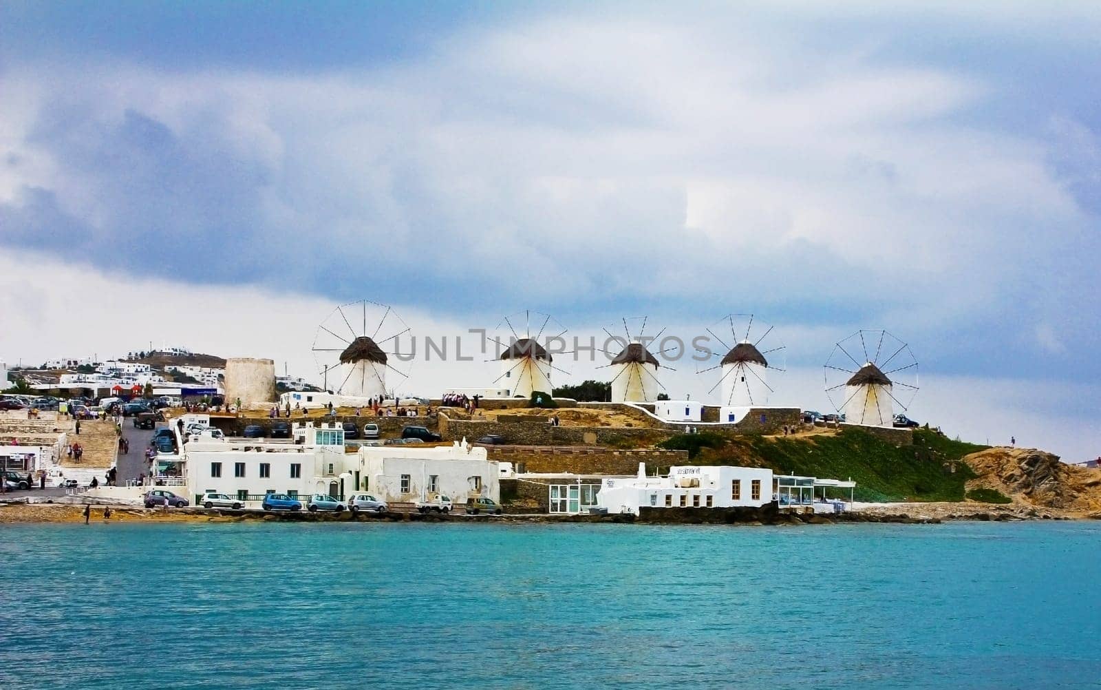 A panorama picture of the fife windmill of the island of Mykonos, Greece.