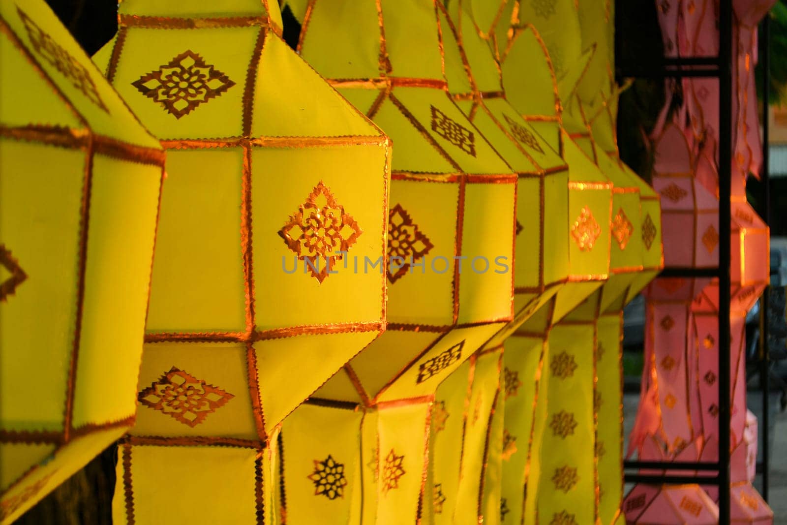 Beautiful thai style paper lanterns for Yee Peng, Loy Krathong light festivals, Chiang Mai, Thailand