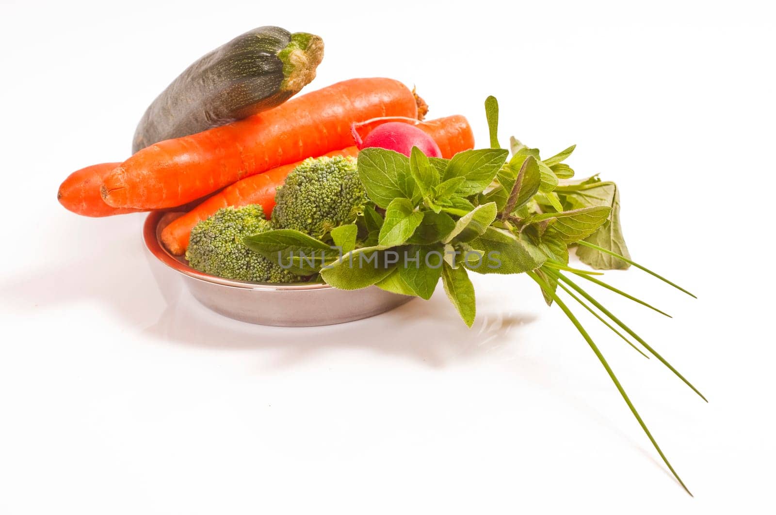 Barf,raw food,vegetables in bowls