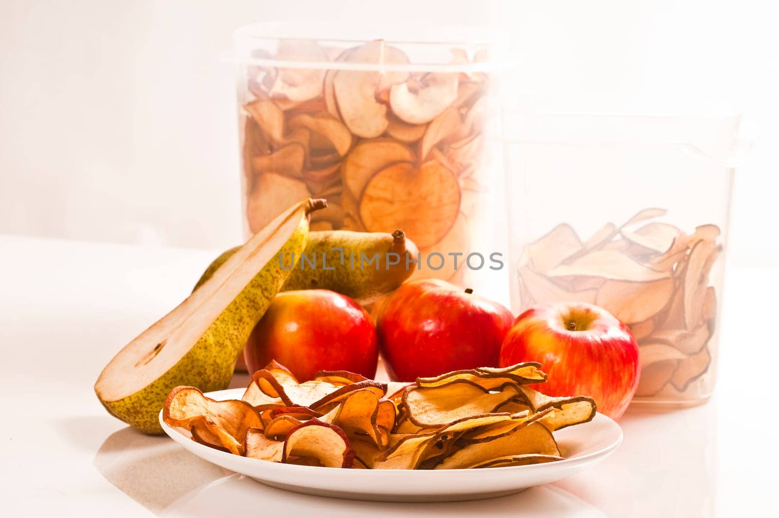 dried and fresh pears and apples