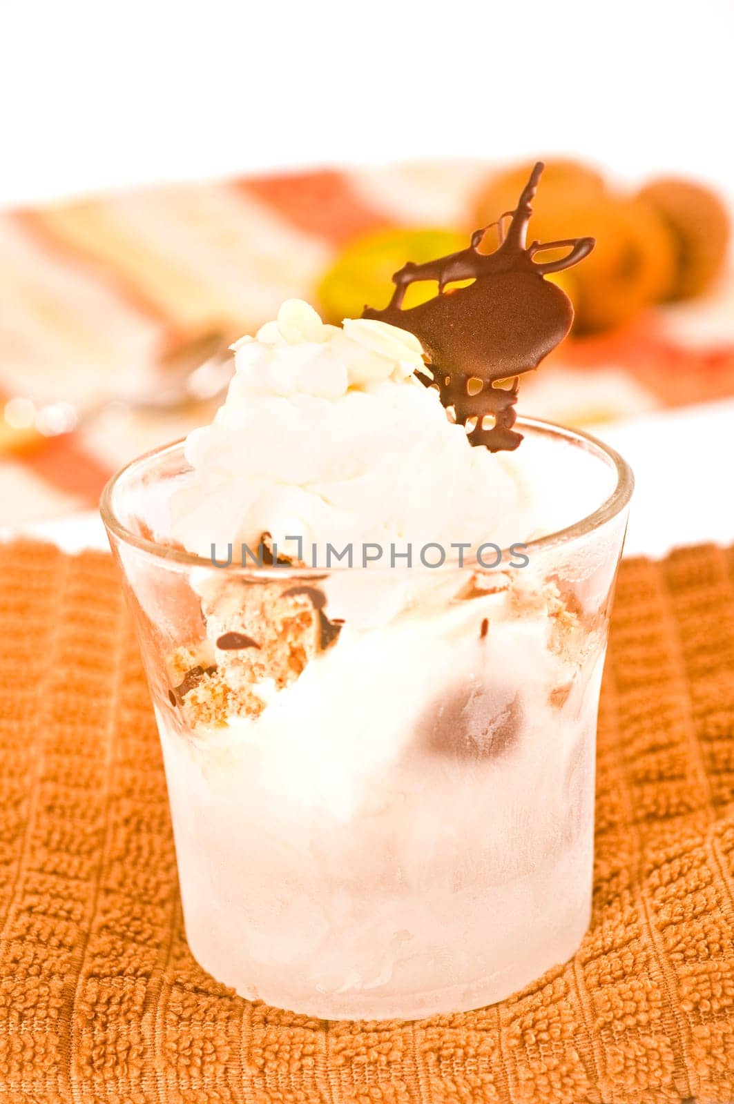 Meringue ice cream dessert with chocolate at Gls