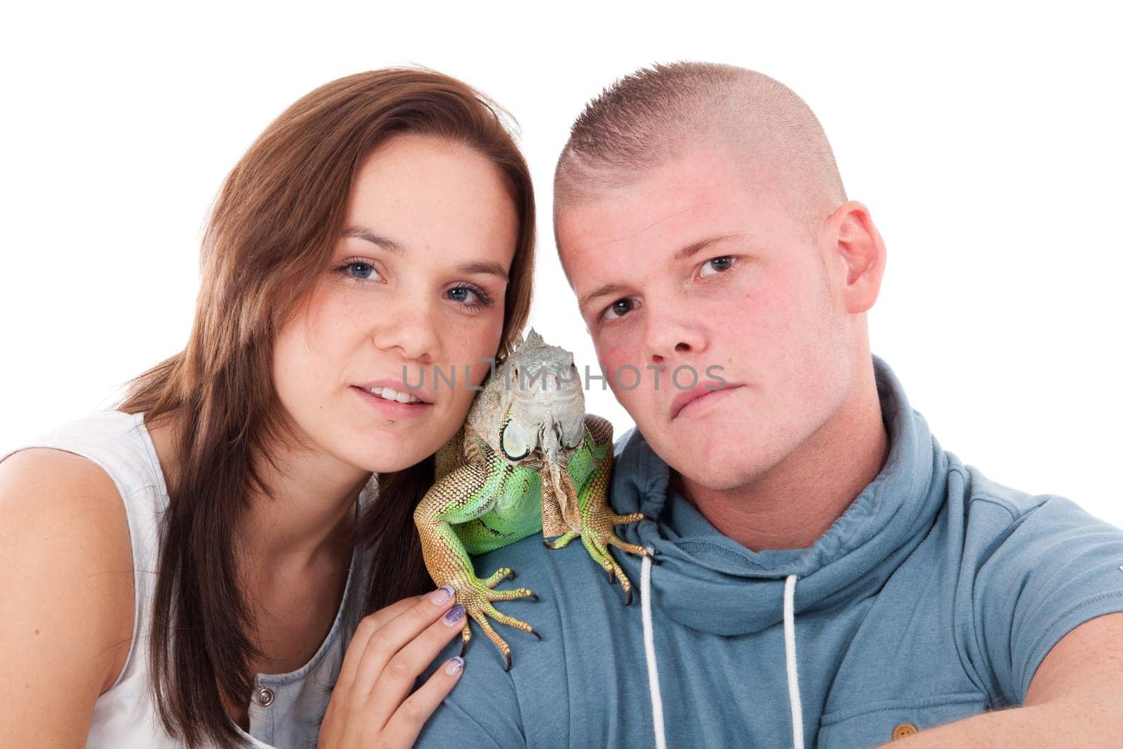 Young adults in a white studio having fun