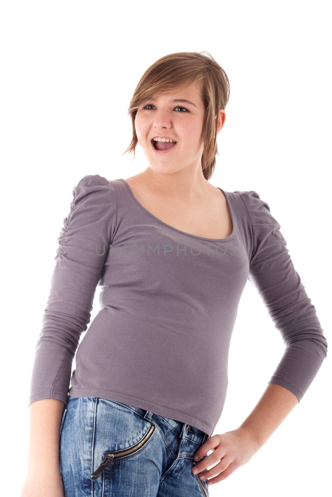 Young teenager in de studio on white