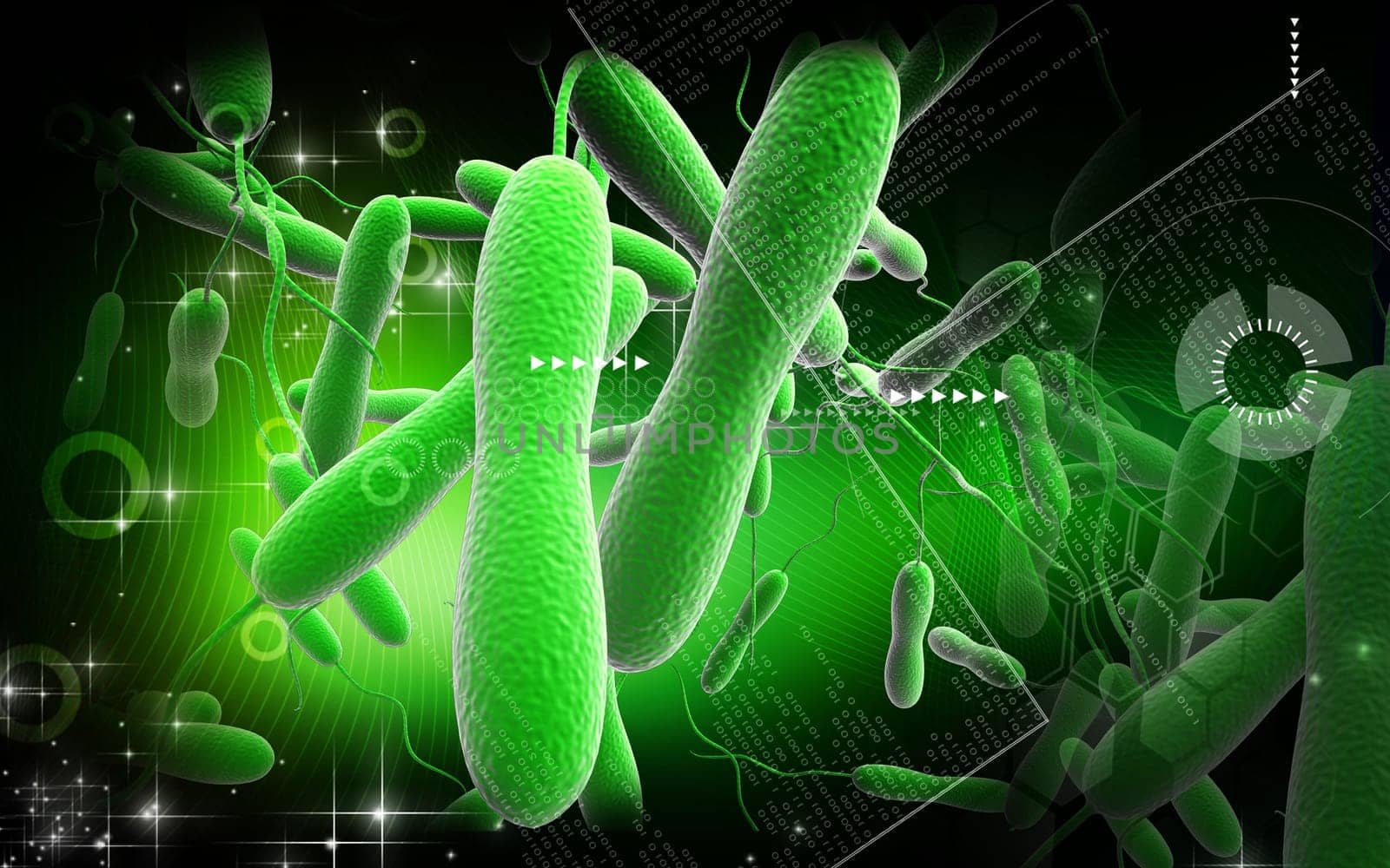 Digital illustration of cholera bacteria in colour background
