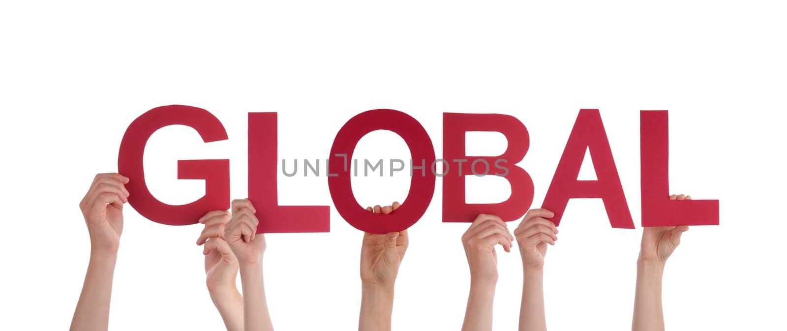 Many People Holding red Letters Building the Word Global, Isolated