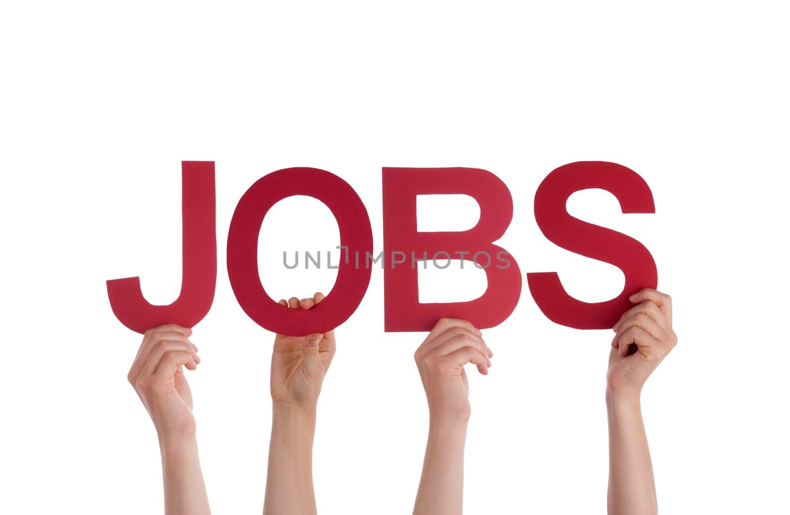 Many People Holding the red Word Jobs, Isolated
