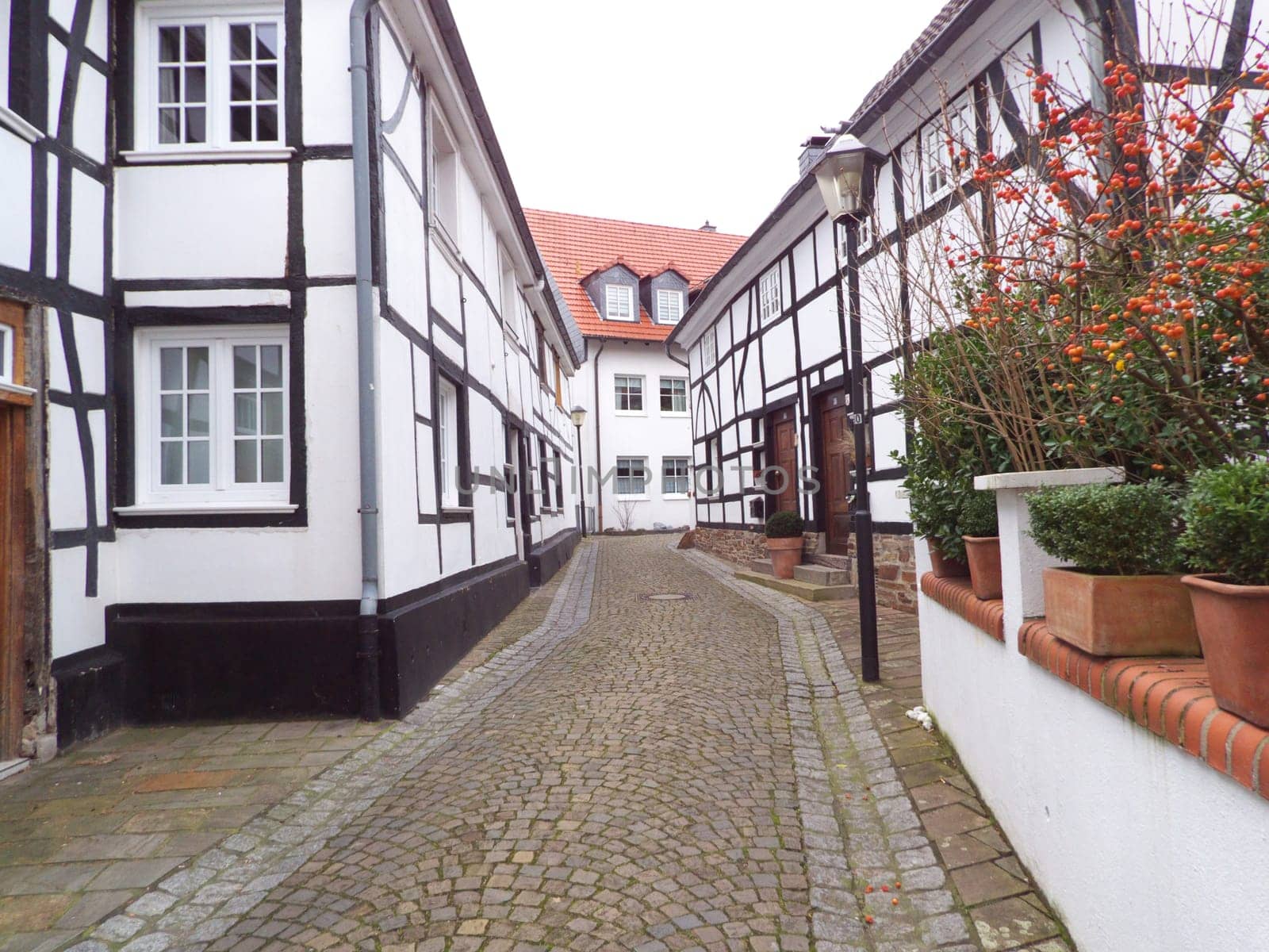Small alley with half-timbered houses