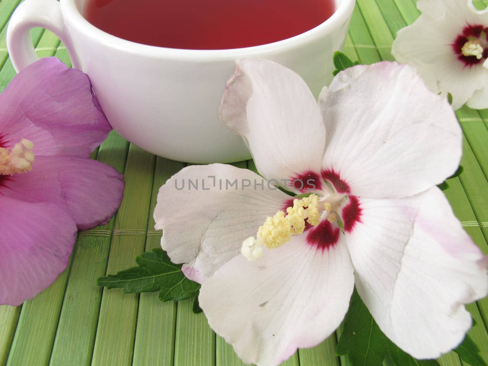 Tea with hibiscus flowers