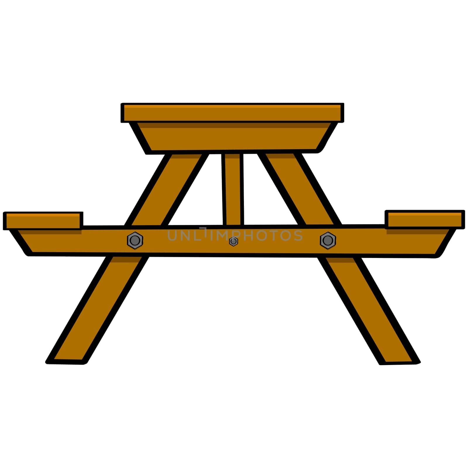 Cartoon illustration showing a typical wooden picnic and camping table