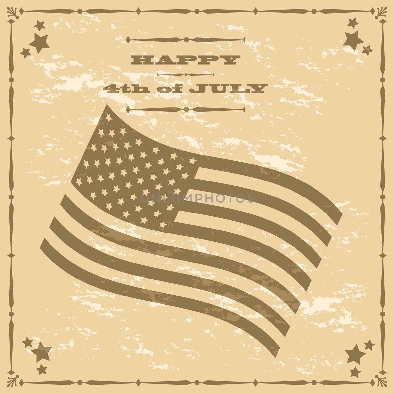 Concept illustration showing a retro style poster for the 4th of July, with an American flag
