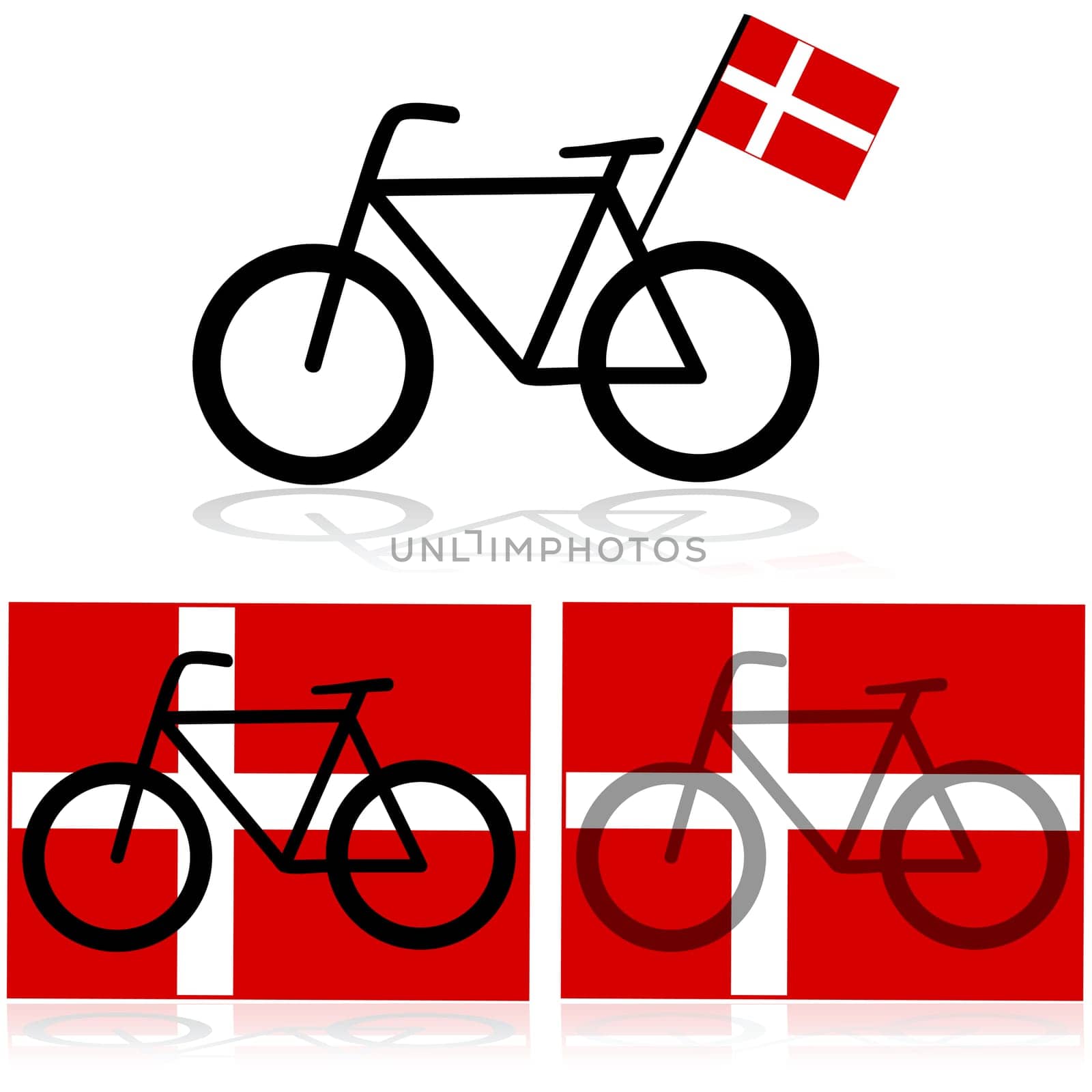 Concept illustration showing a bicycle with the flag of Denmark