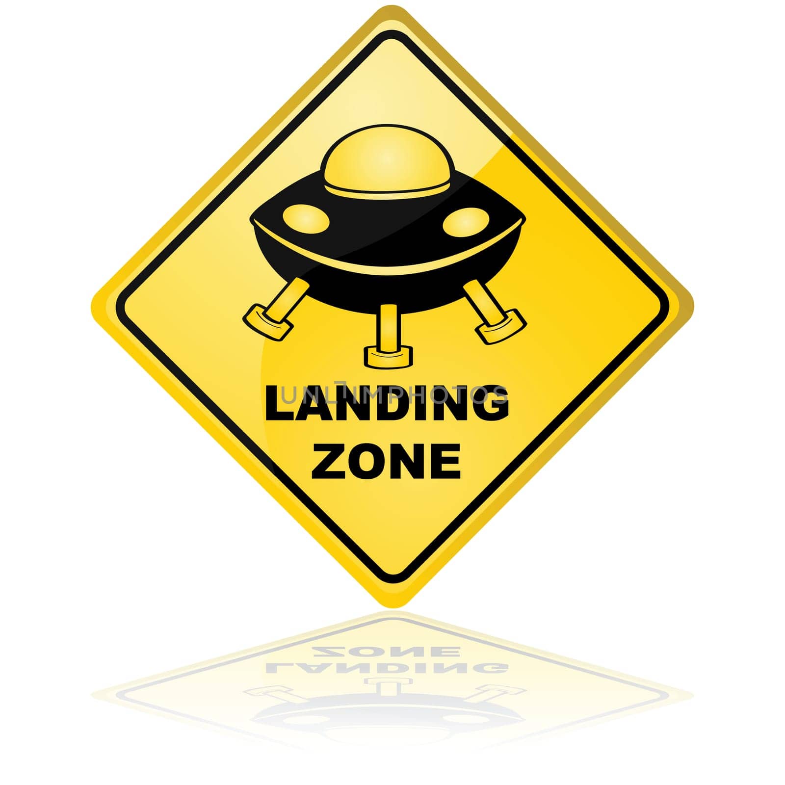 Concept illustration showing a traffic sign for a spaceship landing zone