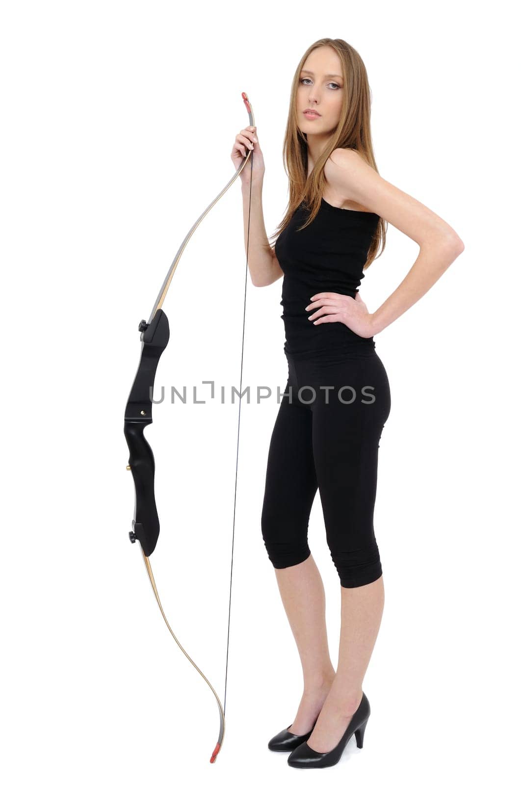 Beatiful young woman with bow on white