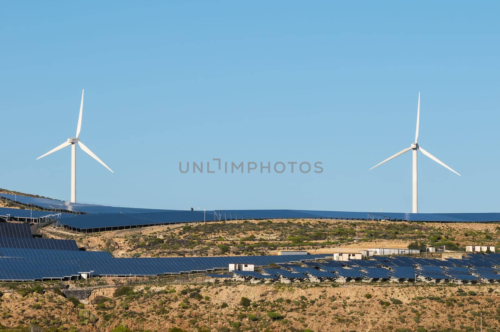 Power Plant Renewable Energy Wind Turbines and Solar Panels