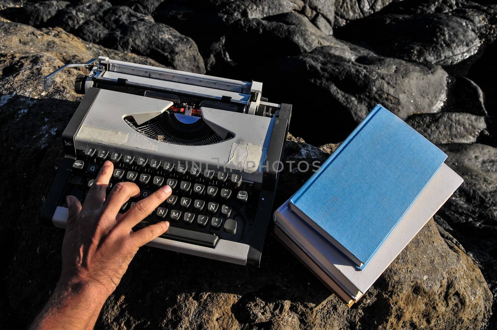 Old Ancient Vintage black and white Travel Typewriter