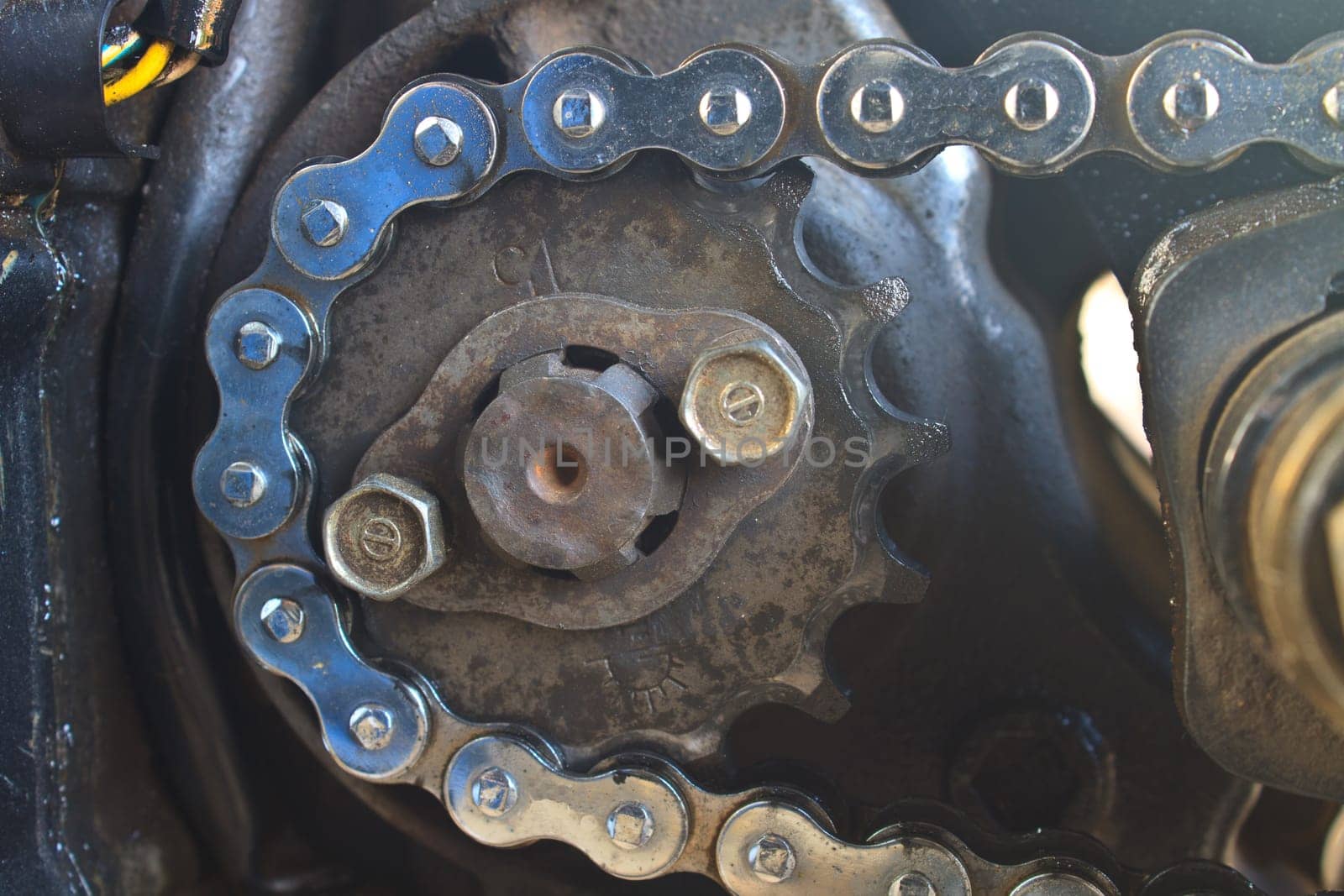 Motorcycle chain. Great for abstract background focus on chain