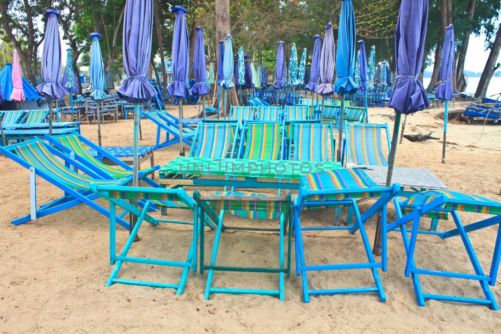 Beach chairs on tropical white sand beach,thailand