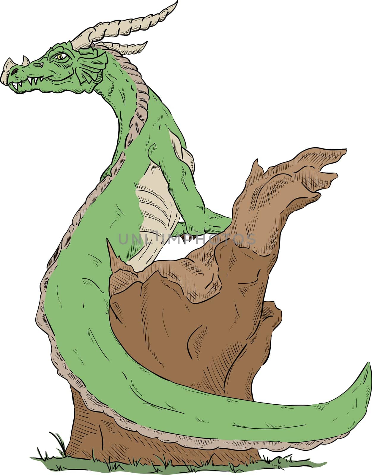 vector - dragon on a tree stump , isolated on background