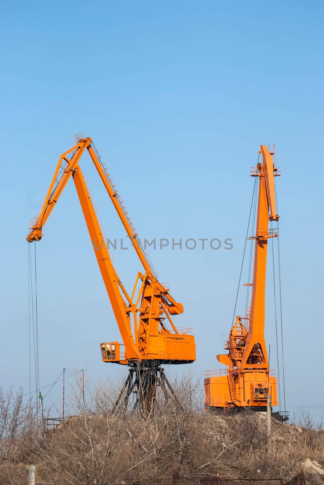 River port dock obsolate industrial yellow cranes