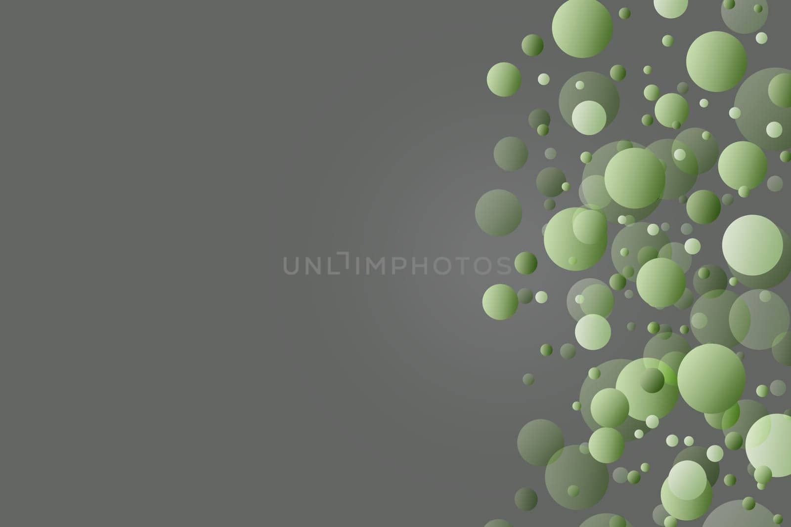 The green balls on gray background. Balls are placed on the right side of the image.