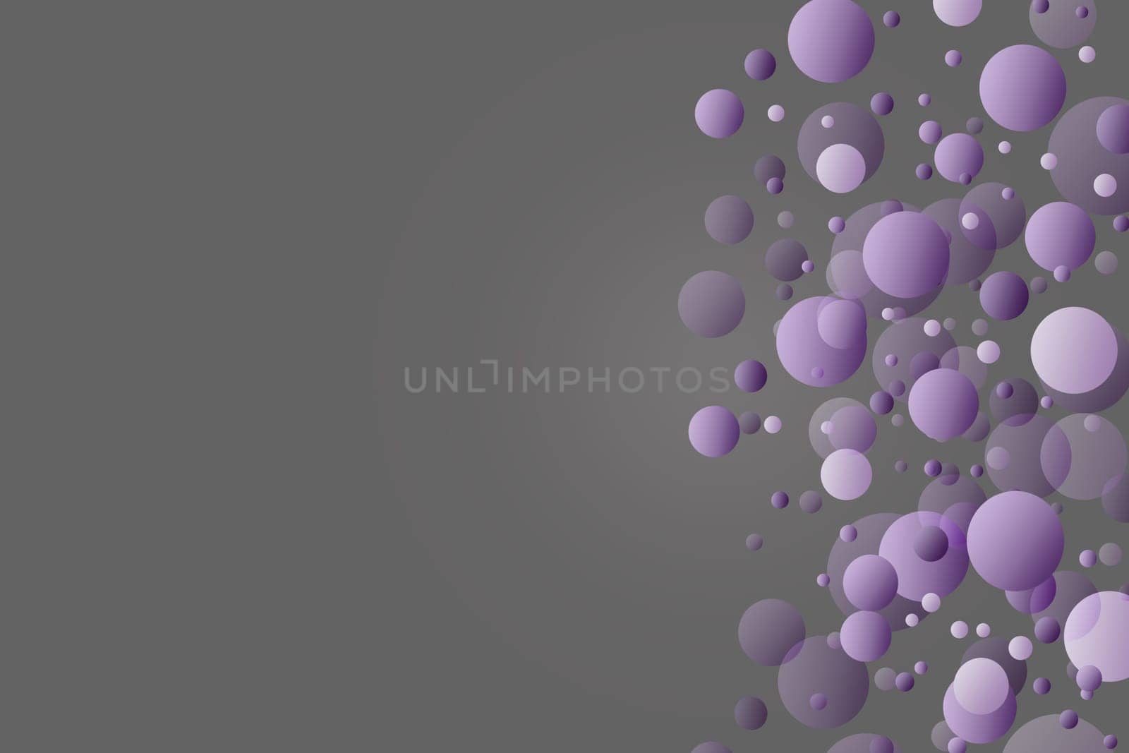 The purple balls on gray background. Balls are placed on the right side of the image.