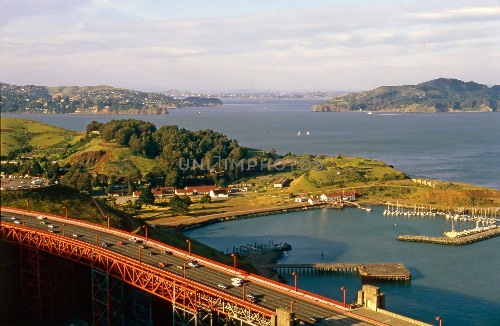 Sausalito with harbor and Golden Gate Bridge