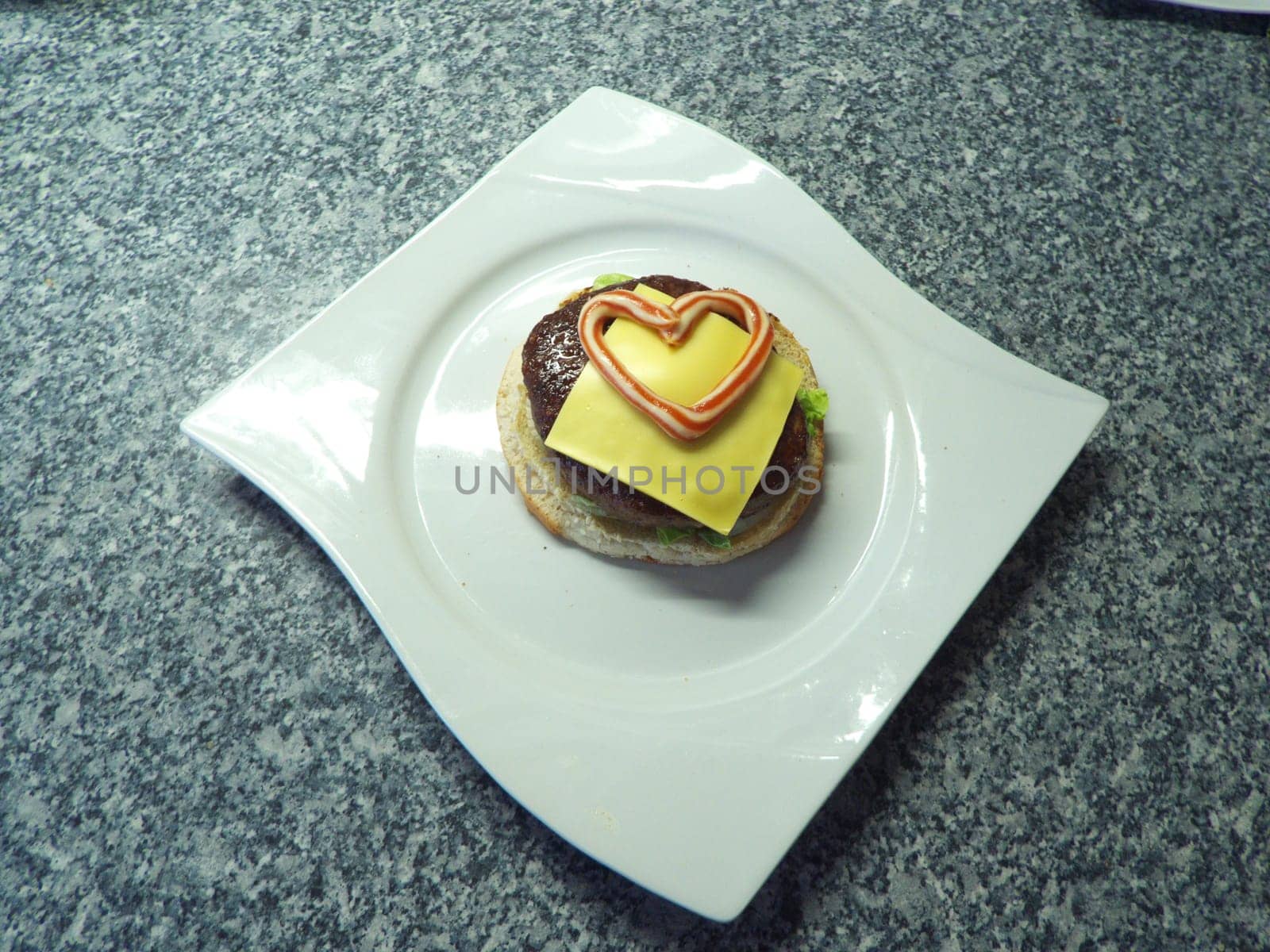 Hamburgers with a heart made of mayonnaise