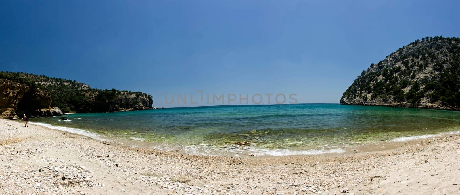 Panoramic view of beautiful clear water beach in Greece