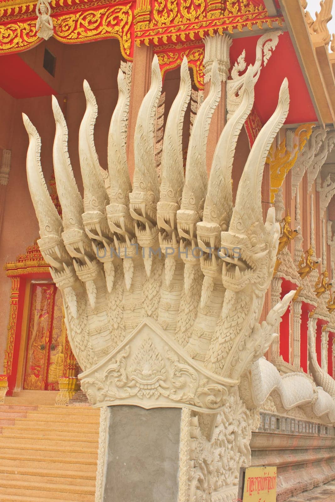 White Naga Statues in temple Thailand