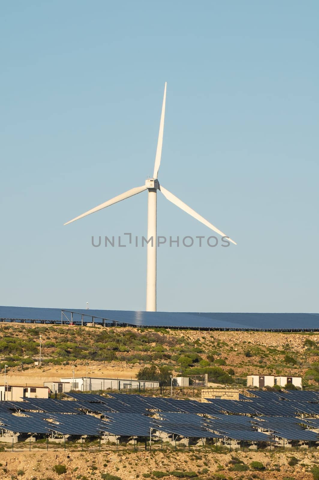Power Plant Renewable Energy Wind Turbines and Solar Panels