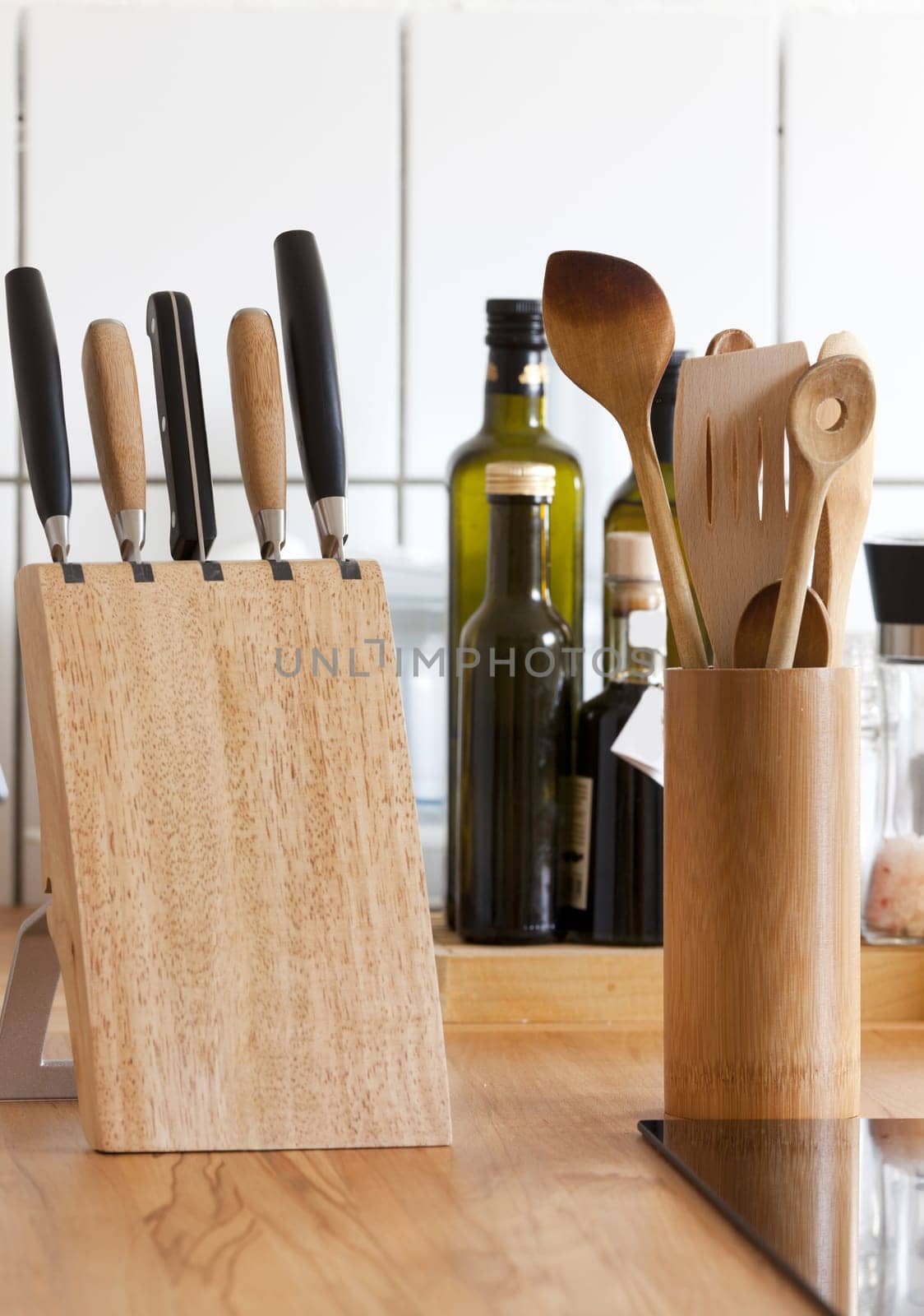 Kitchen with kitchen utensils on work board