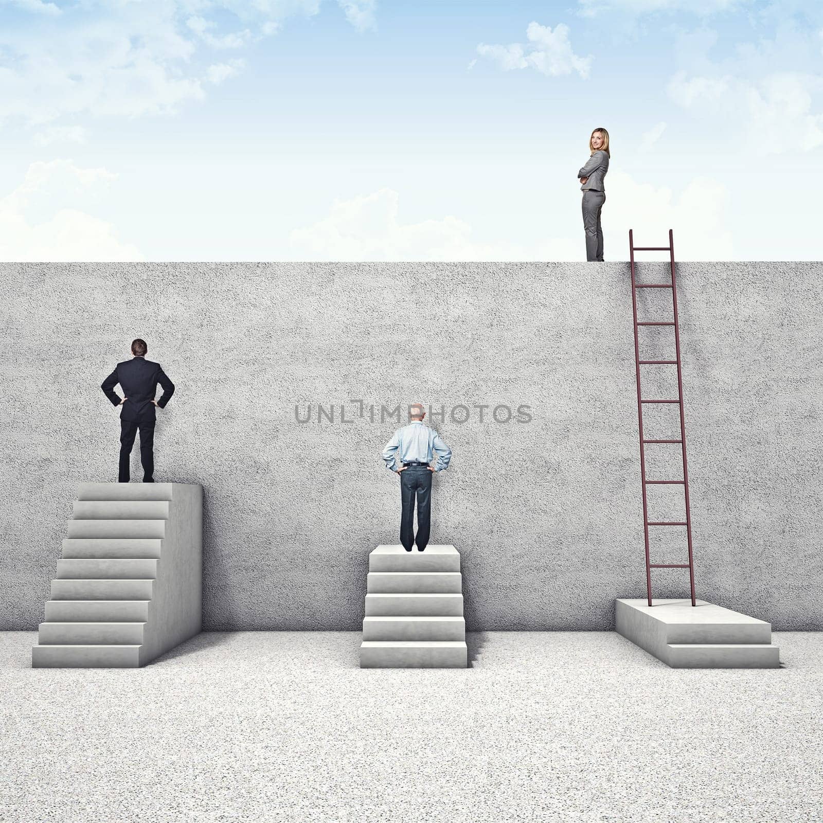 business people and abstract wall problem