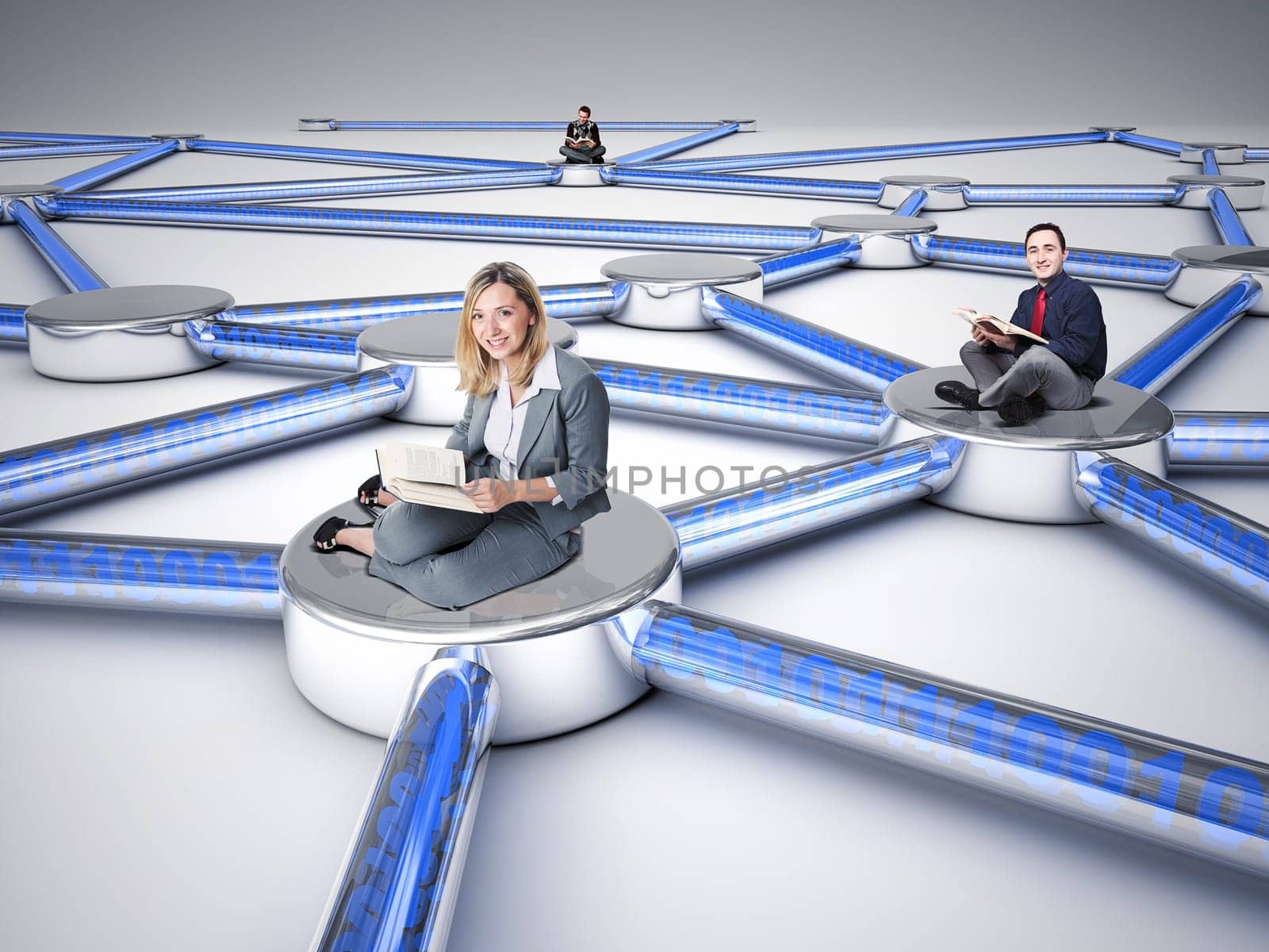 friendly people on 3d abstract connection