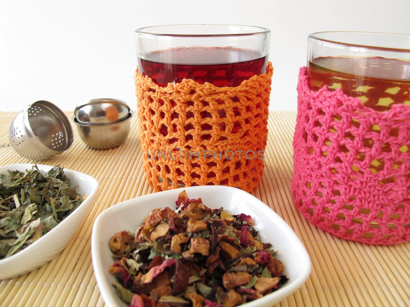 Tea in crocheted tea glasses