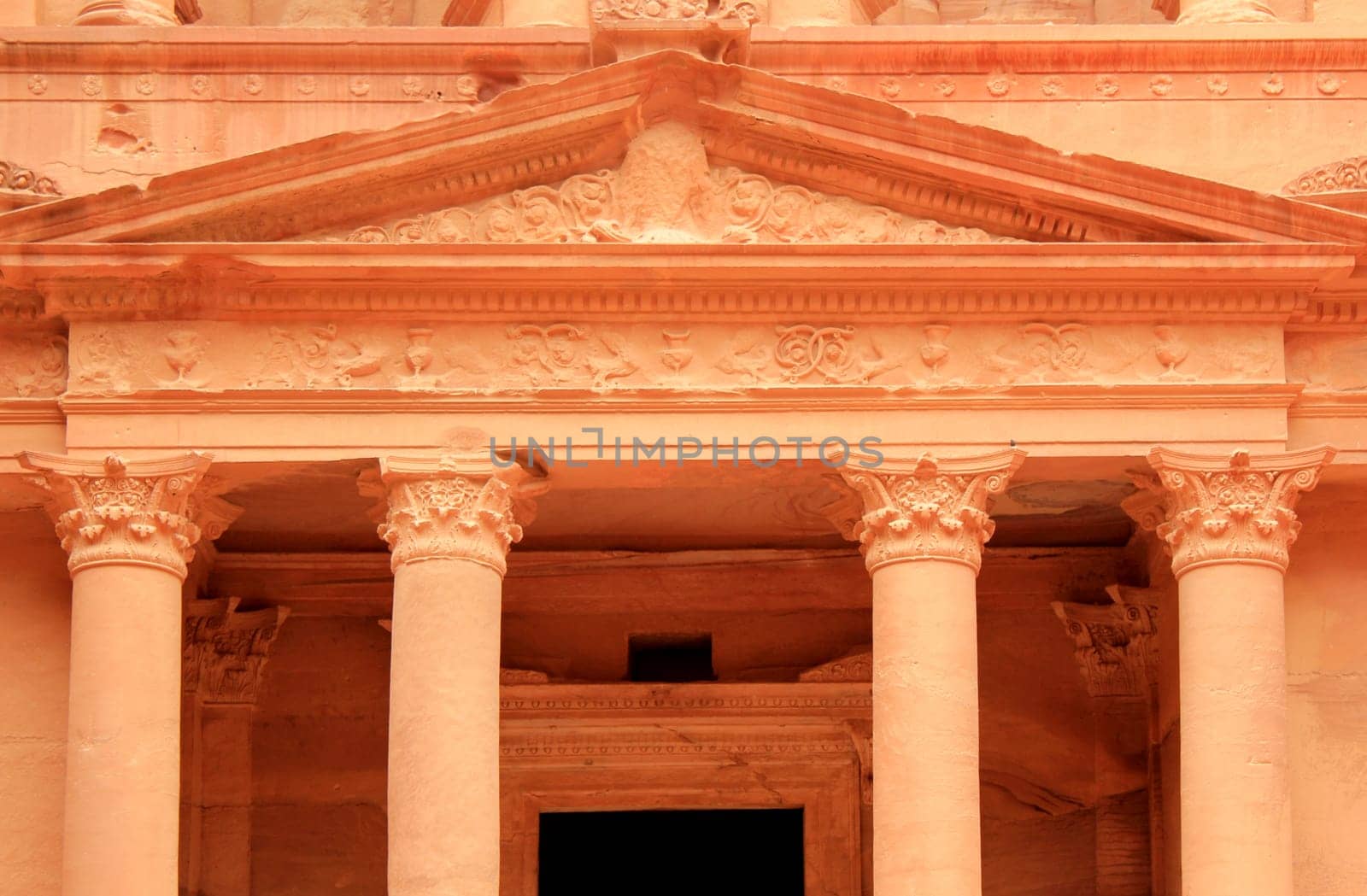 The treasury at Petra, Lost rock city of Jordan. Petra's temples, tombs, theaters and other buildings are scattered over 400 square miles. UNESCO world heritage site